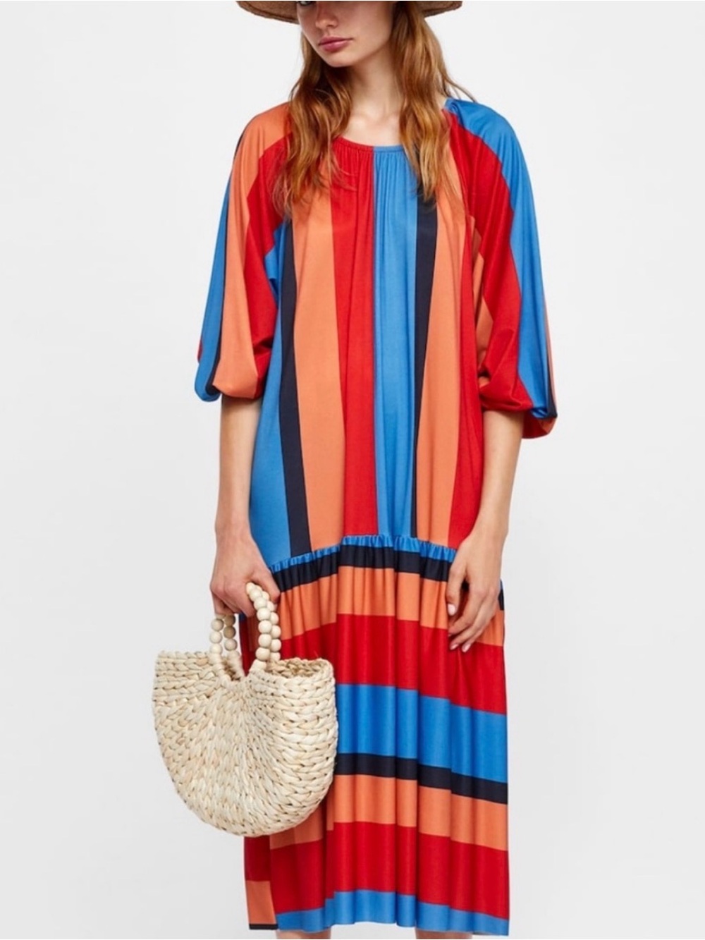Zara W/B Collection Multicolor Bold Striped Midi Maxi Dress